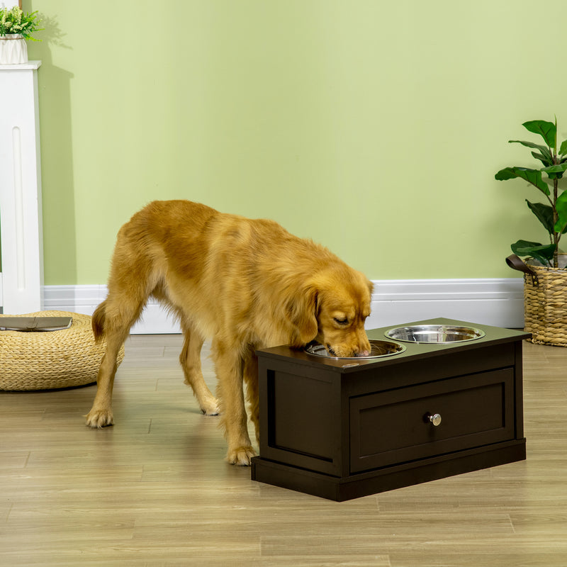 Elevated Dog Bowls Feeding Station w/ Stainless Steel Bowls Storage Drawer