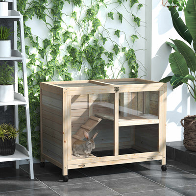 Small Rabbit Hutch Indoor, Split House Design, Bunny Cage, Bunny Hutch on Wheels