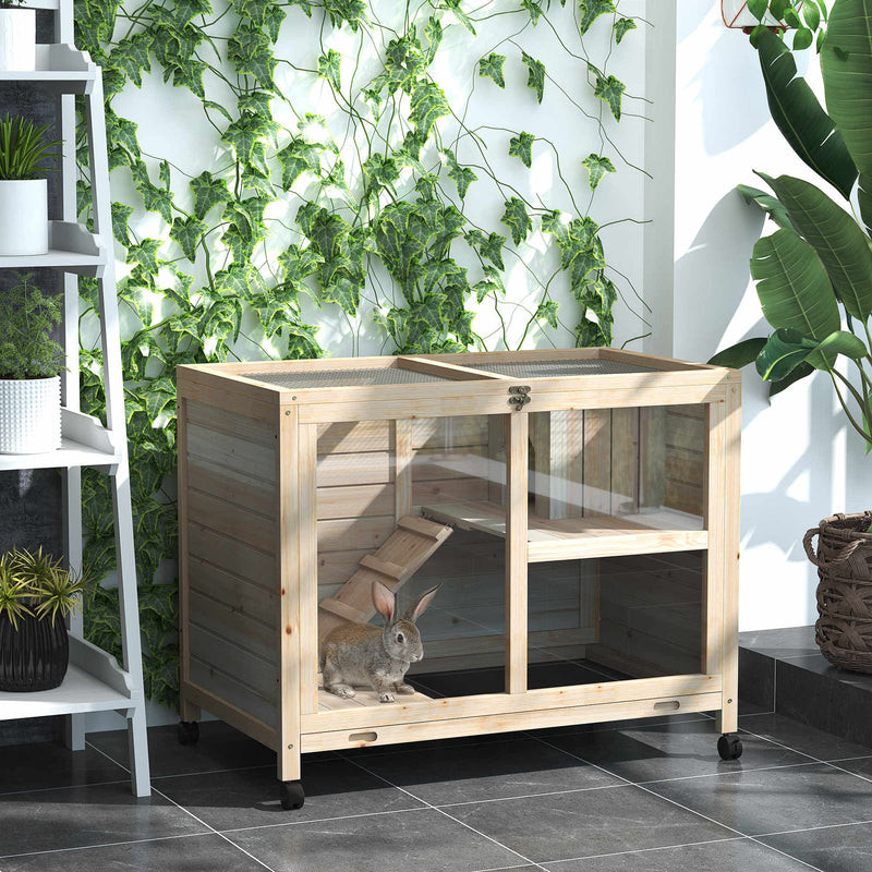 Small Rabbit Hutch Indoor, Split House Design, Bunny Cage, Bunny Hutch on Wheels