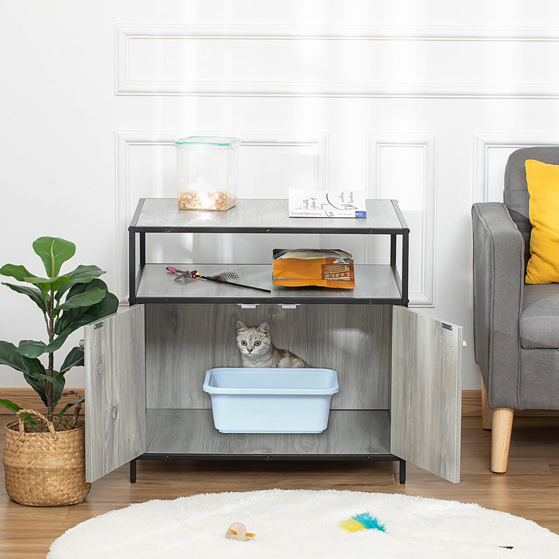 Cat Litter Box Enclosure Double-door Nightstand with Storage Shelf