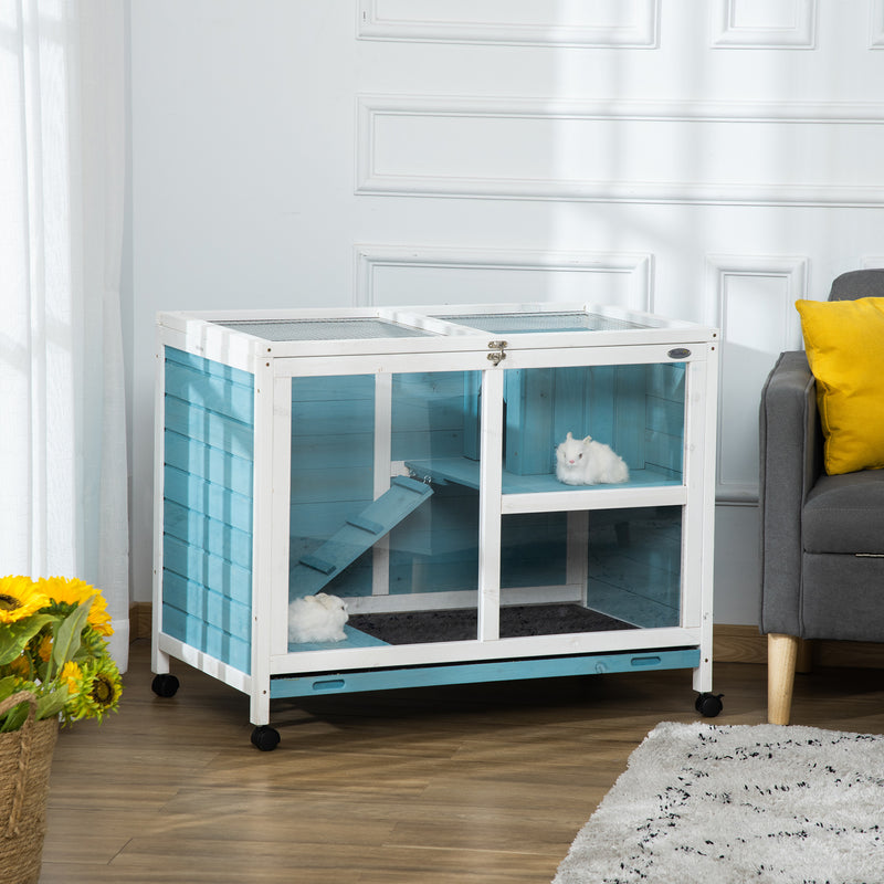 Small Rabbit Hutch Indoor, Split House Design, Bunny Cage, Bunny Hutch on Wheels