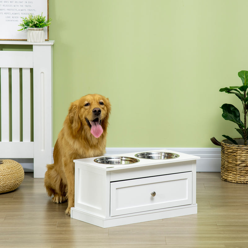 Elevated Dog Bowls Feeding Station w/ Stainless Steel Bowls Storage Drawer