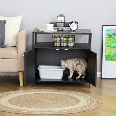 Cat Litter Box Enclosure Double-door Nightstand with Storage Shelf