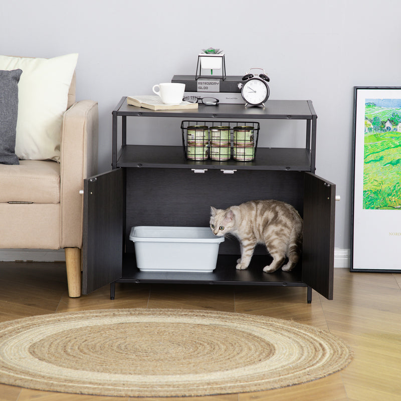 Cat Litter Box Enclosure Double-door Nightstand with Storage Shelf