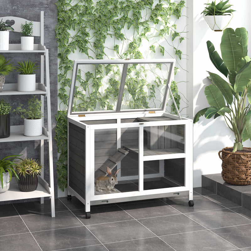 Small Rabbit Hutch Indoor, Split House Design, Bunny Cage, Bunny Hutch on Wheels
