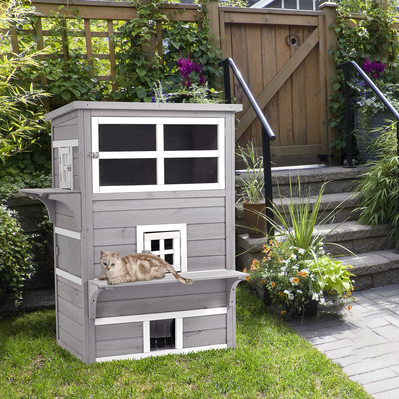 Feral Cat House Outdoor, 3-Tier Kitty Shelter, Weather Resistant, w/ Escape Door