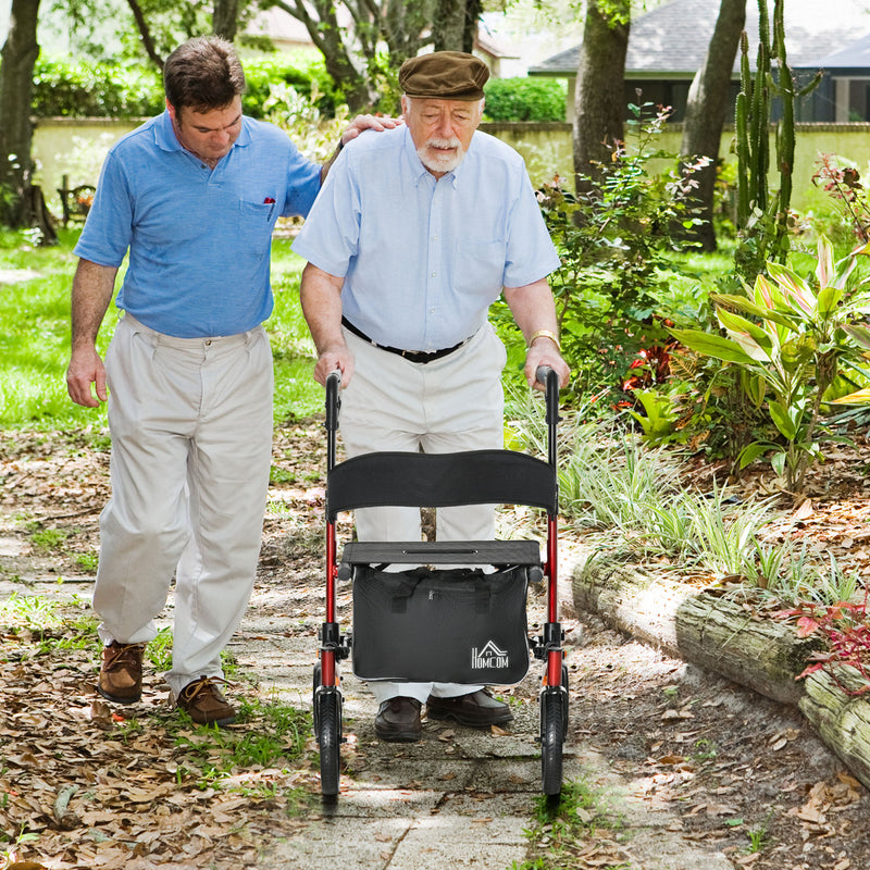 Folding Aluminum Rollator Walker w/ 10&apos;&apos; Wheels Bag Seat and Backrest