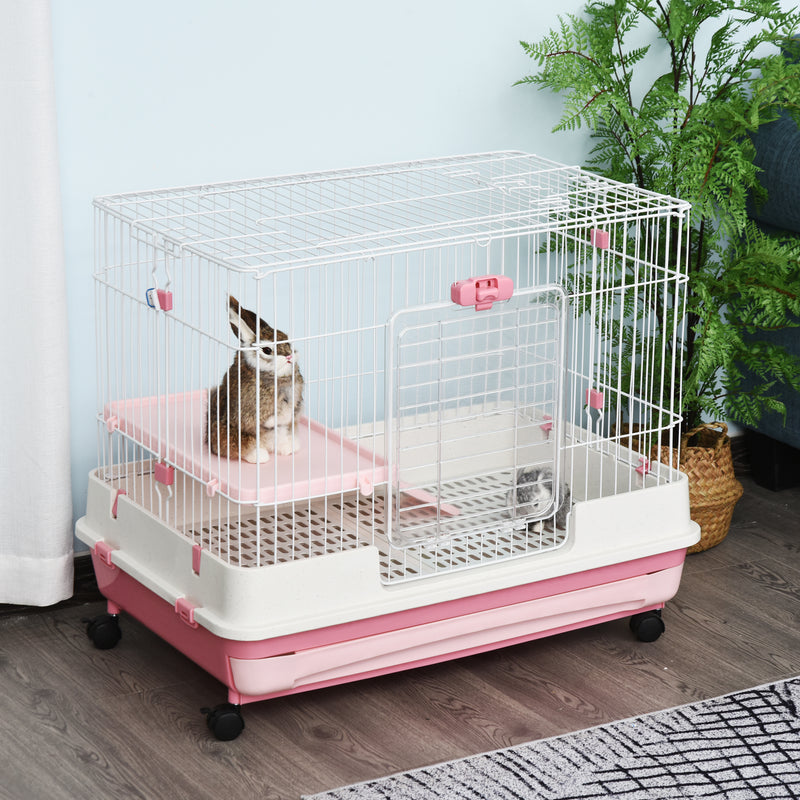 32&quot;H 2-level Rabbit Cage Indoor Small Animal Hutch Ferret House Habitat Metal
