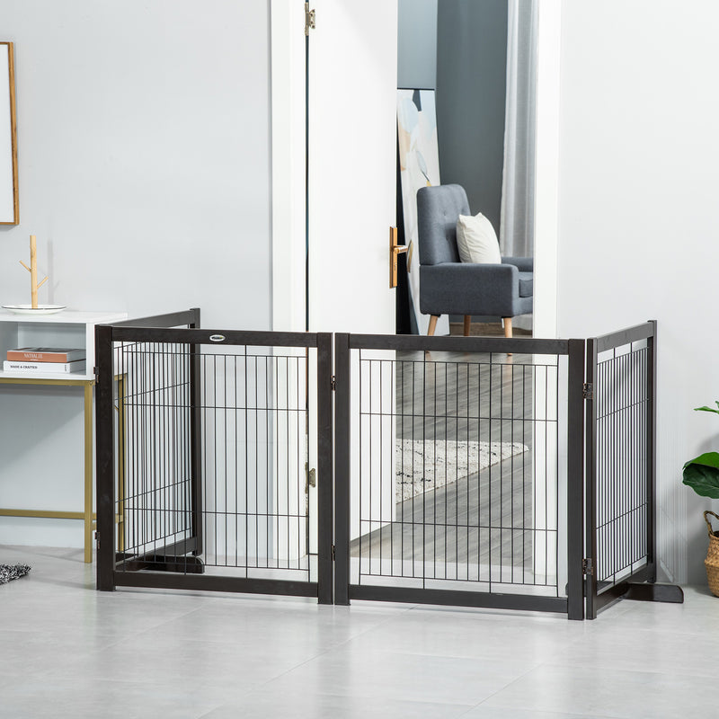 Freestanding Folding Pet Gate 4 Panels Dog Puppy Barrier with Support Feet