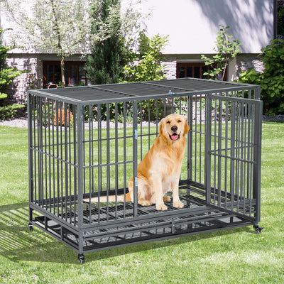 Heavy Duty Dog Pet Crate Kennel Cage Playpen Metal W/ Tray Castor