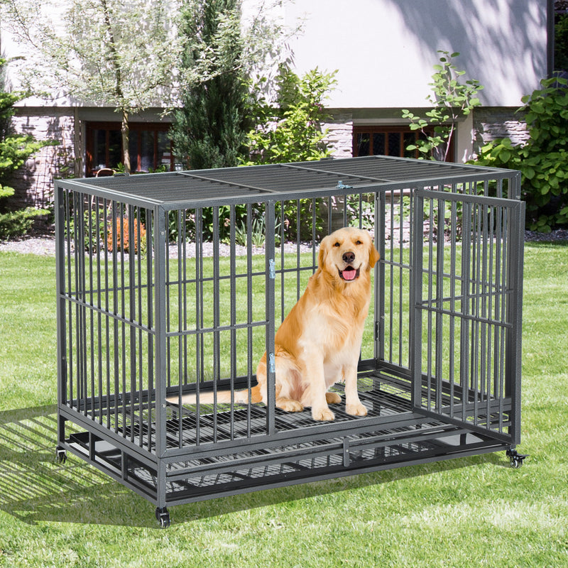 Heavy Duty Dog Pet Crate Kennel Cage Playpen Metal W/ Tray Castor