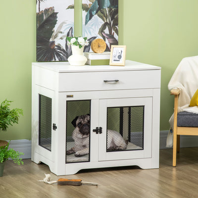 Indoor Use Dog Kennel End Table with Drawer Double Doors for Medium Dogs