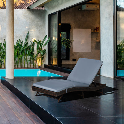 Patio Adjustable Rattan Wicker Chaise Lounge Chair Cushioned Outdoor Furniture