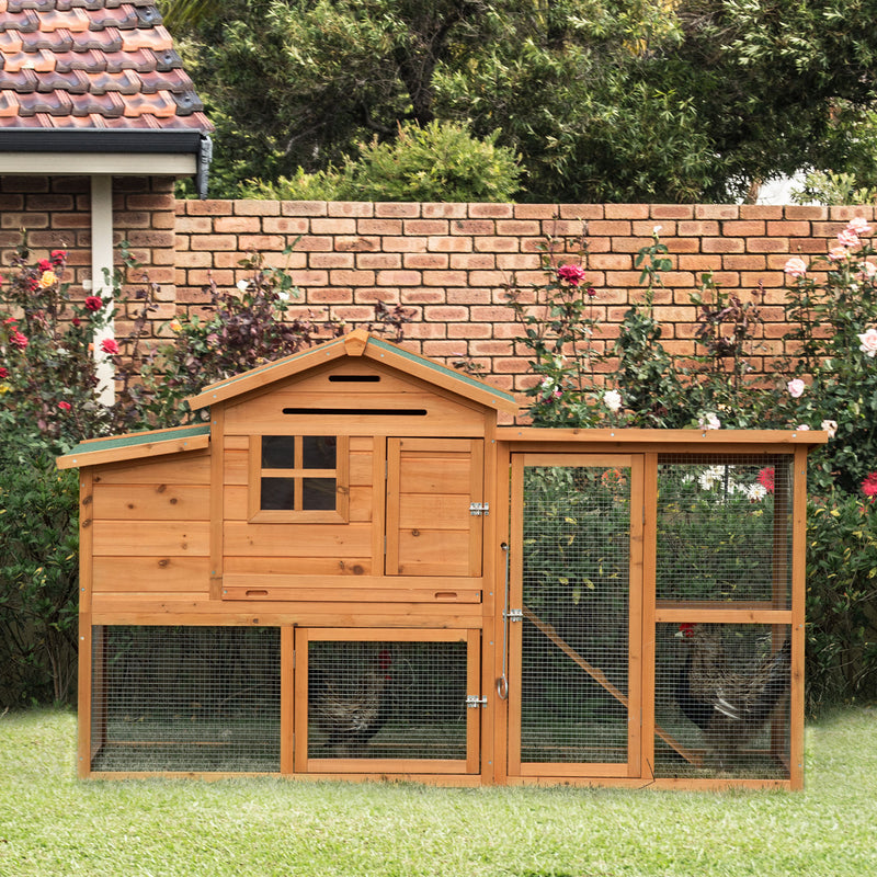 76" Wooden Chicken Coop Hen House with Outdoor Run Nesting Box Slide-out Tray