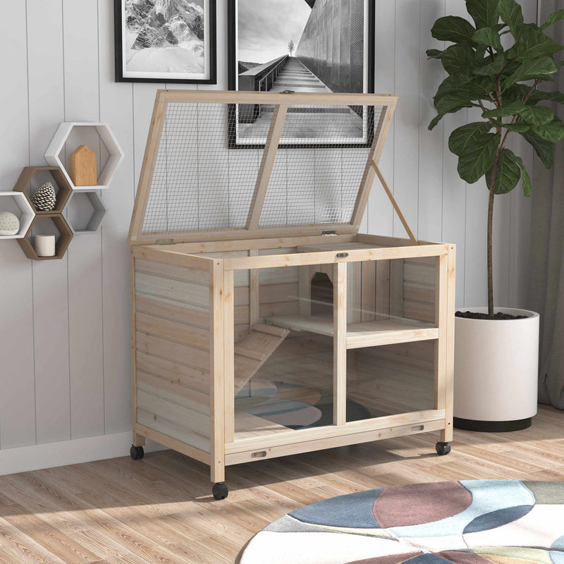 Small Rabbit Hutch Indoor, Split House Design, Bunny Cage, Bunny Hutch on Wheels