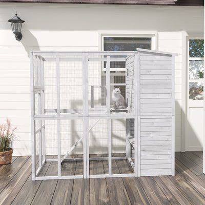Wooden Cat Home Enclosure Pet House Shelter Cage Outdoor Play Area Run