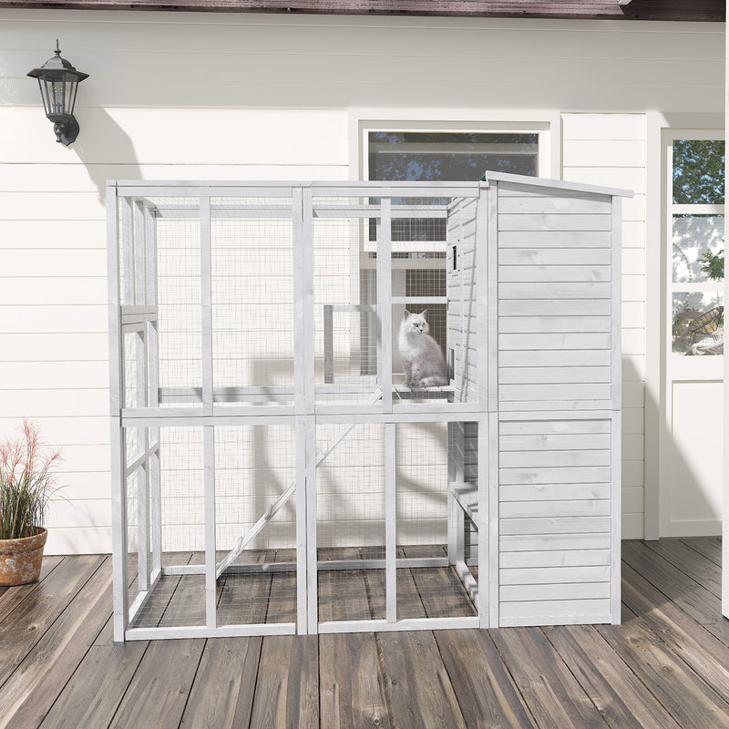 Wooden Cat Home Enclosure Pet House Shelter Cage Outdoor Play Area Run