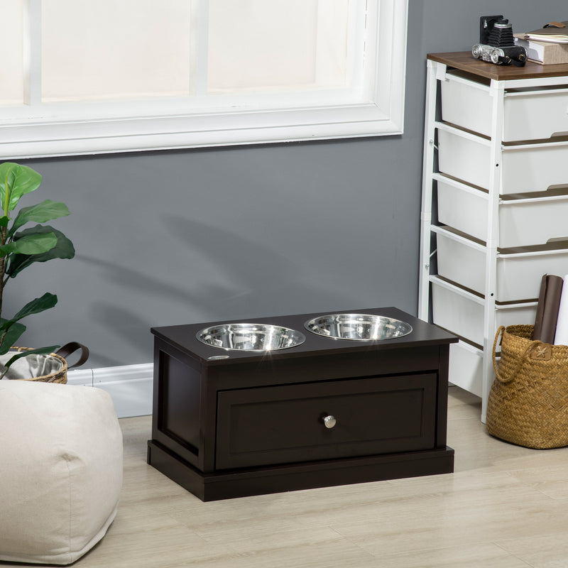 Elevated Dog Bowls Feeding Station w/ Stainless Steel Bowls Storage Drawer