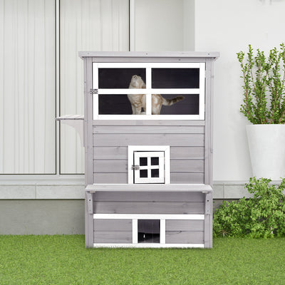 Feral Cat House Outdoor, 3-Tier Kitty Shelter, Weather Resistant, w/ Escape Door