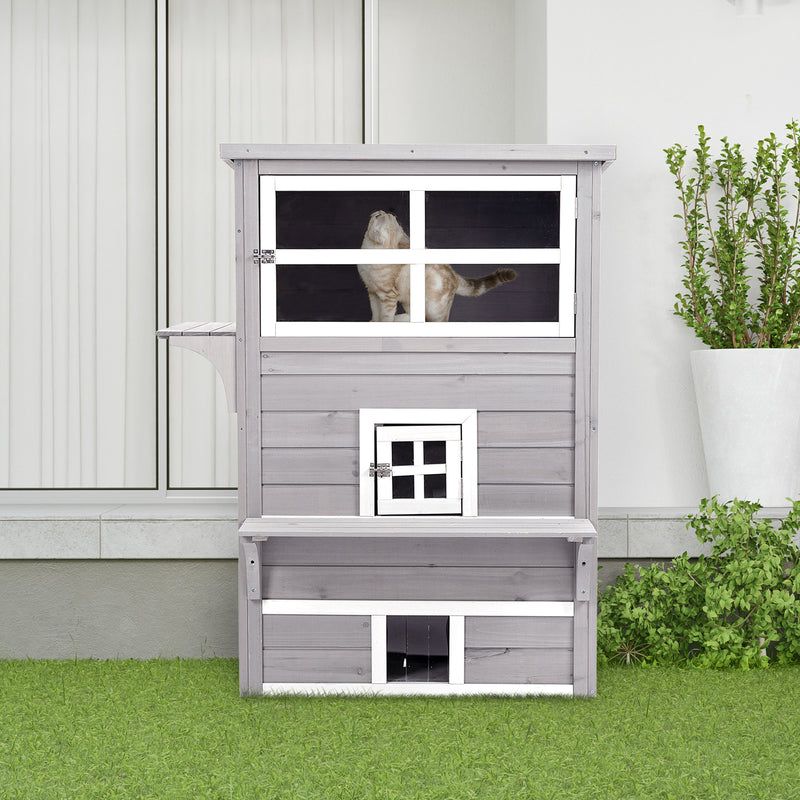 Feral Cat House Outdoor, 3-Tier Kitty Shelter, Weather Resistant, w/ Escape Door