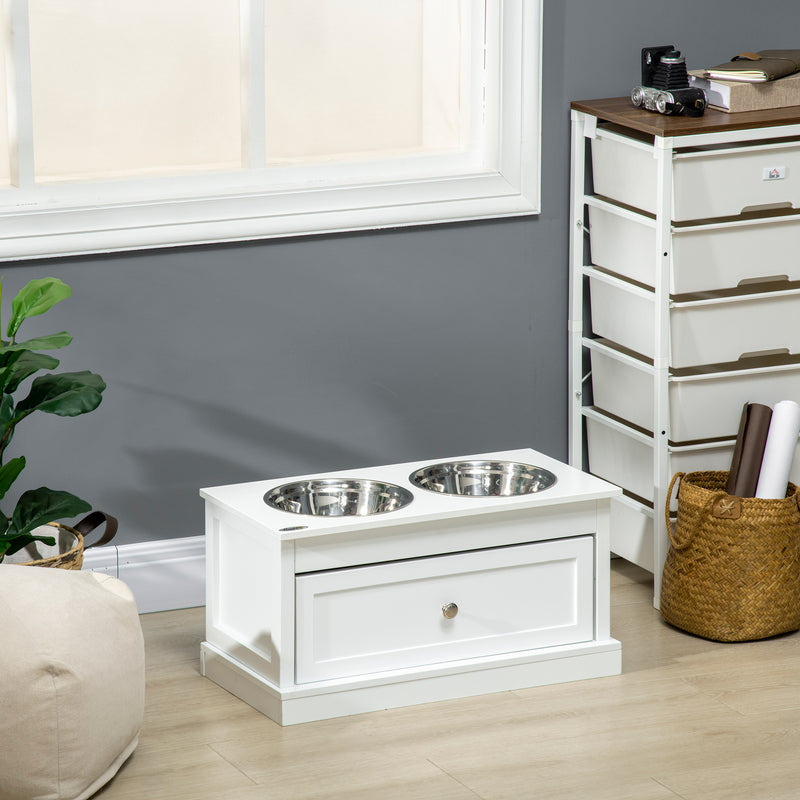Elevated Dog Bowls Feeding Station w/ Stainless Steel Bowls Storage Drawer