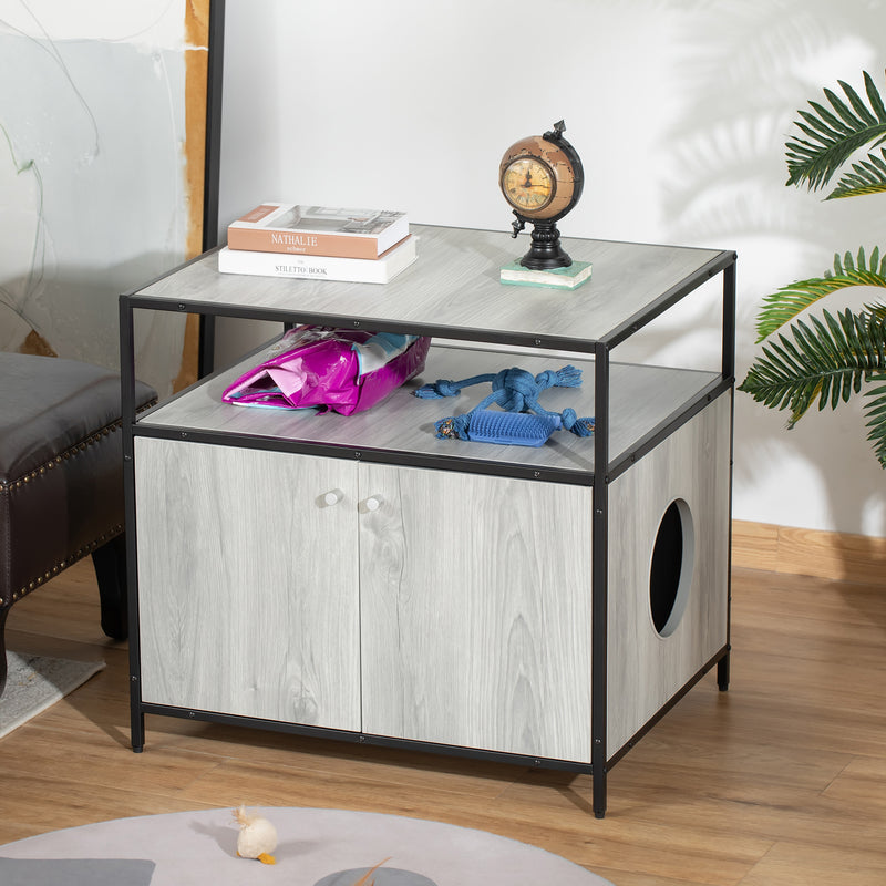 Cat Litter Box Enclosure Double-door Nightstand with Storage Shelf