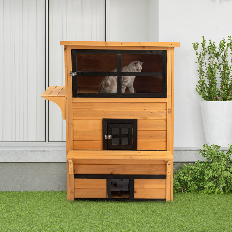 Feral Cat House Outdoor, 3-Tier Kitty Shelter, Weather Resistant, w/ Escape Door