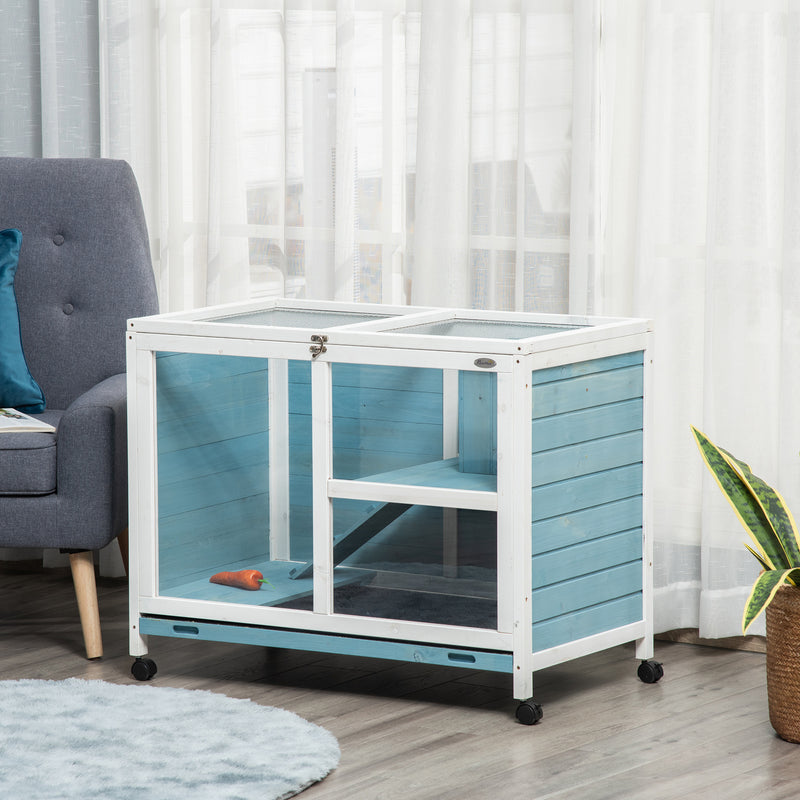 Small Rabbit Hutch Indoor, Split House Design, Bunny Cage, Bunny Hutch on Wheels