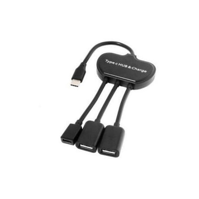 USB-C  OTG Cable Dual Ports USB Hub With Type-C Power Charging Port
