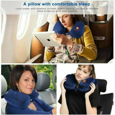 Inflatable Neck Head Rest U Shape Pillow Cushion Support Travel Office Cervical