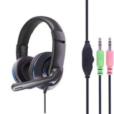 Gaming Headset Headphones Earphones Wired with PU Leather Ear Cover new
