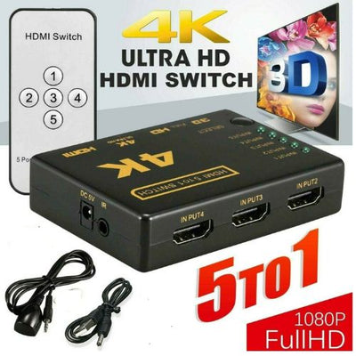 4K 1080P 5 Port HDMI HDTV Auto Switch Switcher Selector Splitter Hub iR Remote