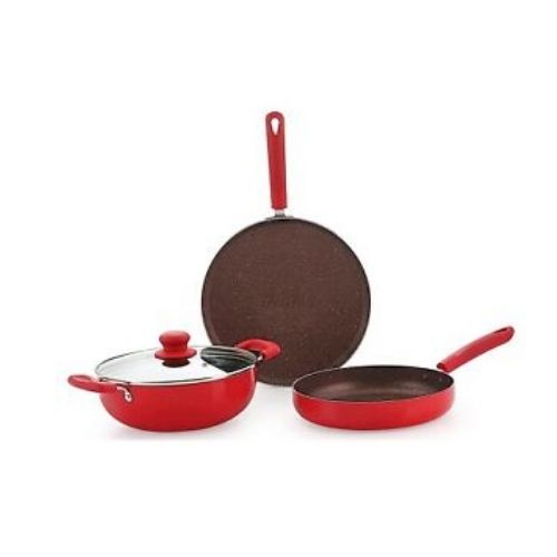 Kitchen Cookware Set Aluminum Dishwasher Safe Non Stick Induction- 4 Pcs- RED
