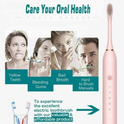 Rechargeable Electric Toothbrush Travel Case 8 Brush Heads  Whitening 5 Modes