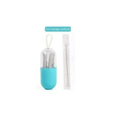 Reusable Collapsible Silicone Travel Drinking Straw with Case and Brush CAD