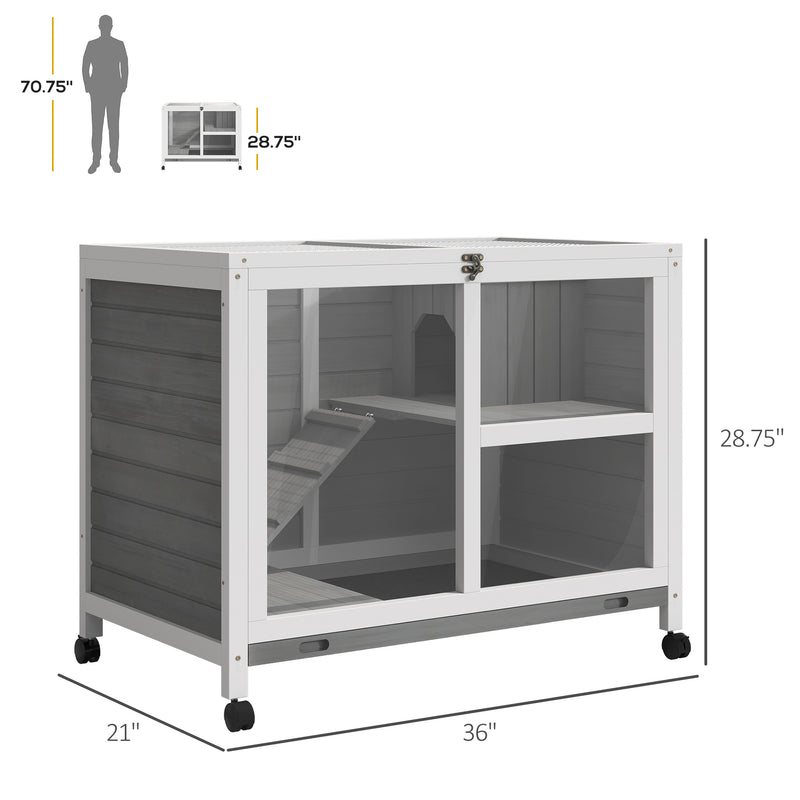 Small Rabbit Hutch Indoor, Split House Design, Bunny Cage, Bunny Hutch on Wheels