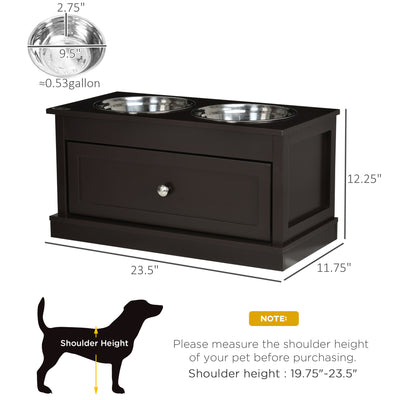 Elevated Dog Bowls Feeding Station w/ Stainless Steel Bowls Storage Drawer