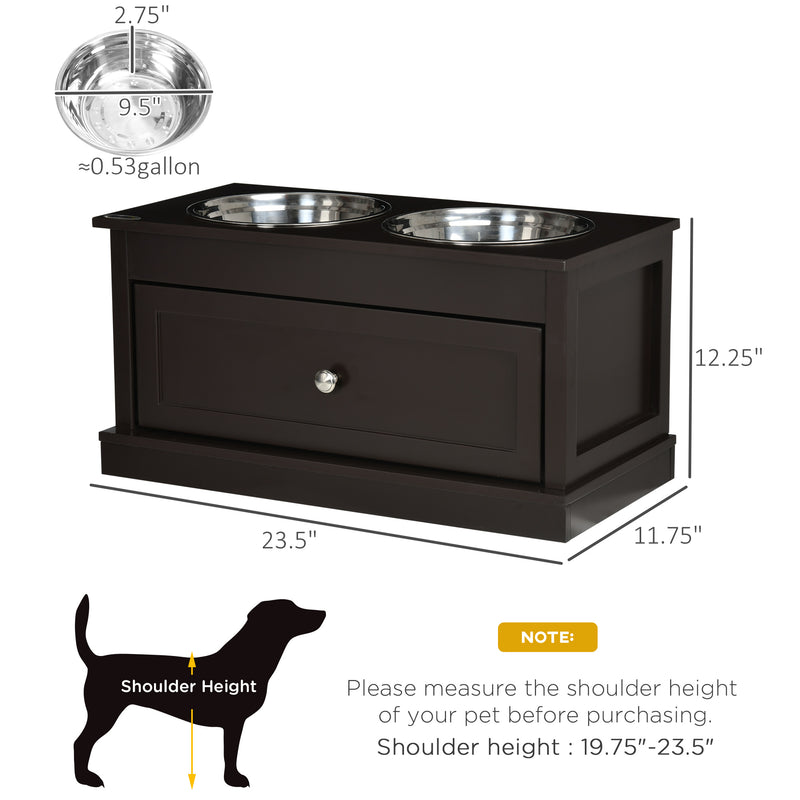 Elevated Dog Bowls Feeding Station w/ Stainless Steel Bowls Storage Drawer