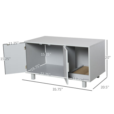 Indoor Feline Cat Box Furniture Kitty Table w/ Scratch &amp; Magnetic Doors