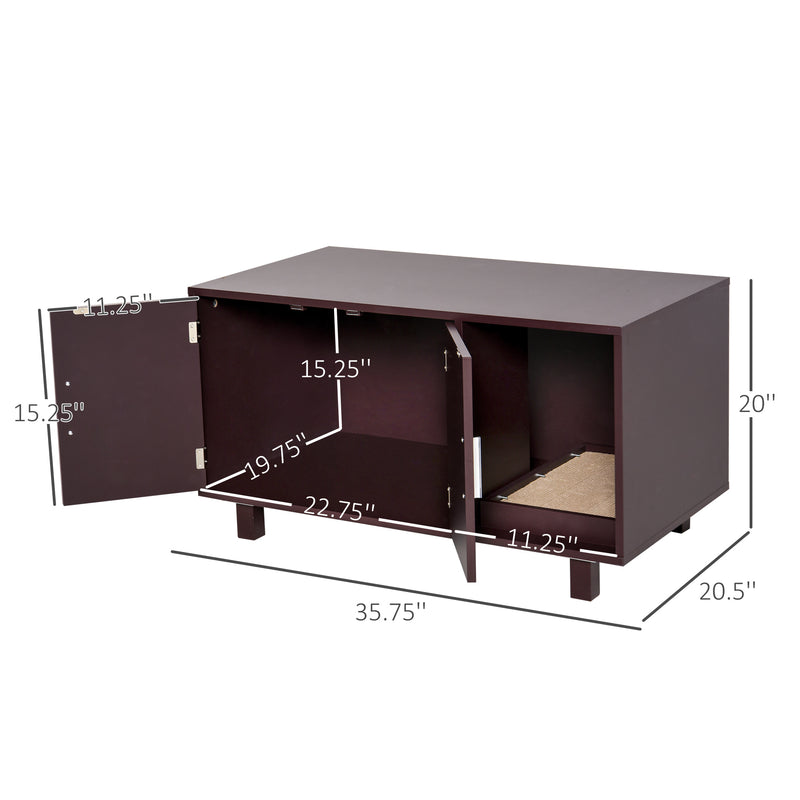 Indoor Feline Cat Box Furniture Kitty Table w/ Scratch &amp; Magnetic Doors