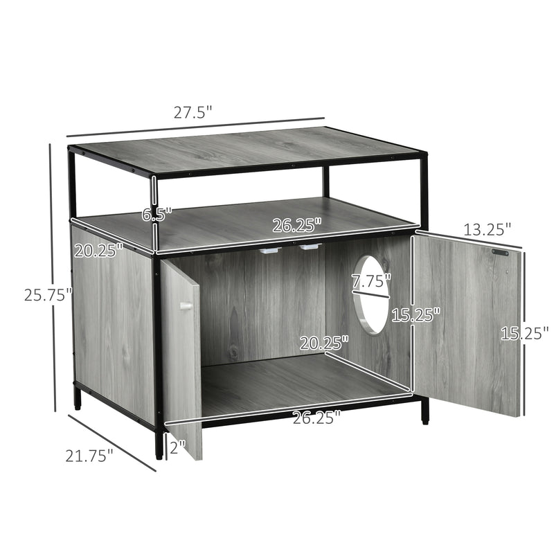 Cat Litter Box Enclosure Double-door Nightstand with Storage Shelf