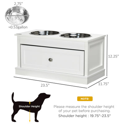 Elevated Dog Bowls Feeding Station w/ Stainless Steel Bowls Storage Drawer