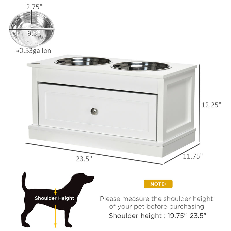 Elevated Dog Bowls Feeding Station w/ Stainless Steel Bowls Storage Drawer