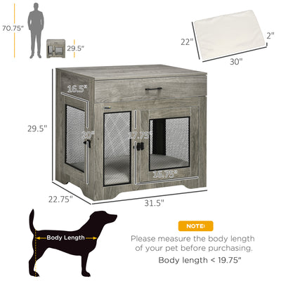 Indoor Use Dog Kennel End Table with Drawer Double Doors for Medium Dogs