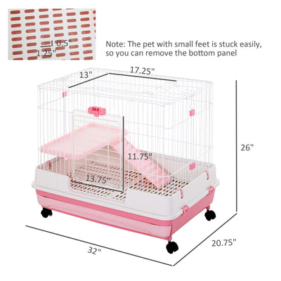 32&quot;H 2-level Rabbit Cage Indoor Small Animal Hutch Ferret House Habitat Metal