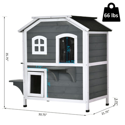 2-Story Wooden Cat Condo w/ Balcony &amp; Doors for Indoor/Outdoor Use