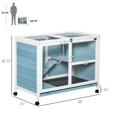 Small Rabbit Hutch Indoor, Split House Design, Bunny Cage, Bunny Hutch on Wheels