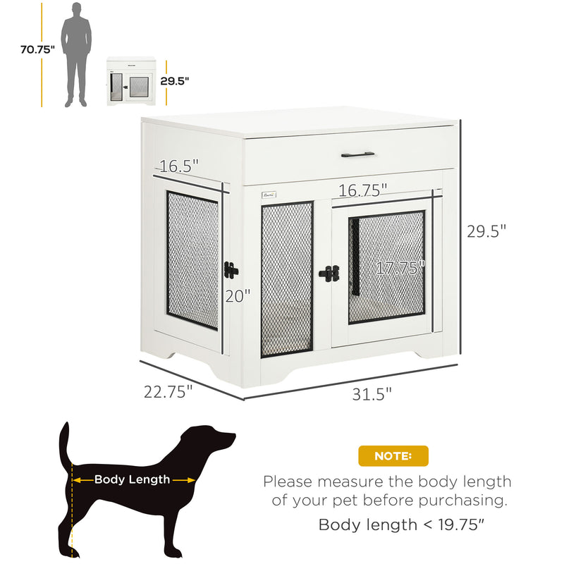 Indoor Use Dog Kennel End Table with Drawer Double Doors for Medium Dogs