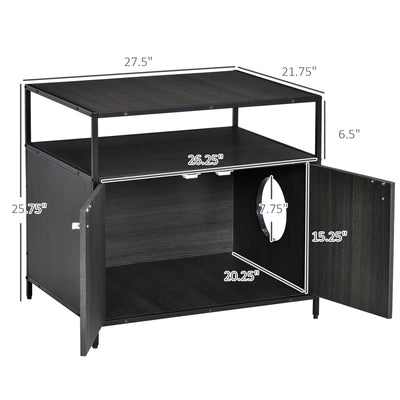 Cat Litter Box Enclosure Double-door Nightstand with Storage Shelf