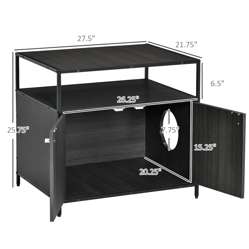 Cat Litter Box Enclosure Double-door Nightstand with Storage Shelf